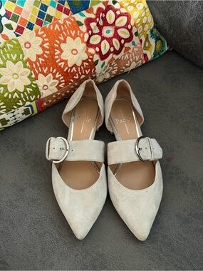 Paolo Cream Suede Pointed Buckle Flats